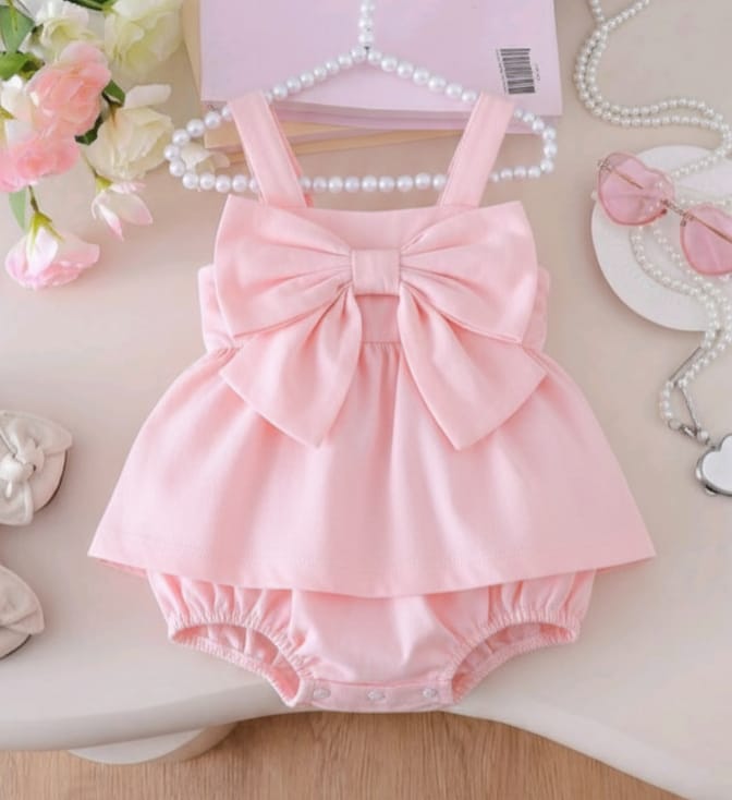 2 piece dress baby girl Eid  summer collection pink romper with head band