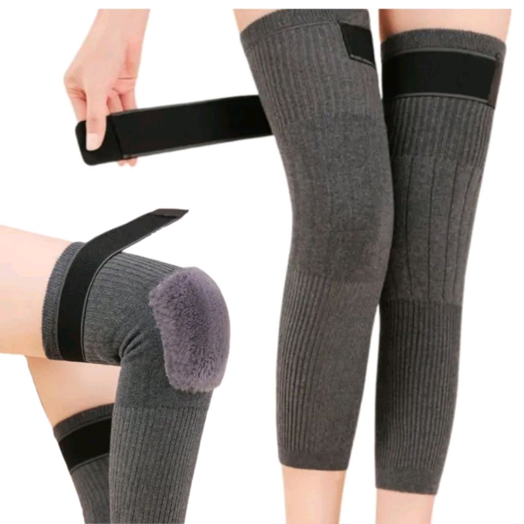 Chinese Winter Knee Warmer | Woolen Leg Warmer with Fleece Lining | Unisex Warm Knee Brace Pad | cashmere wool knee warmer with strap