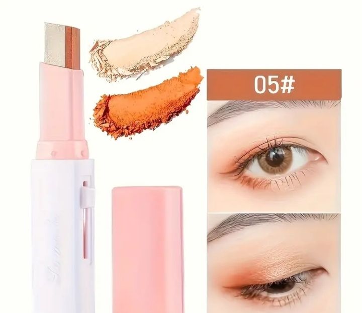 Eyeshadow Stick 2 In 1 Double Color Gradient Velvet Shadow Stick Eye Makeup Waterproof Lasting Shimmer Metallic Eyeshadow Makeup