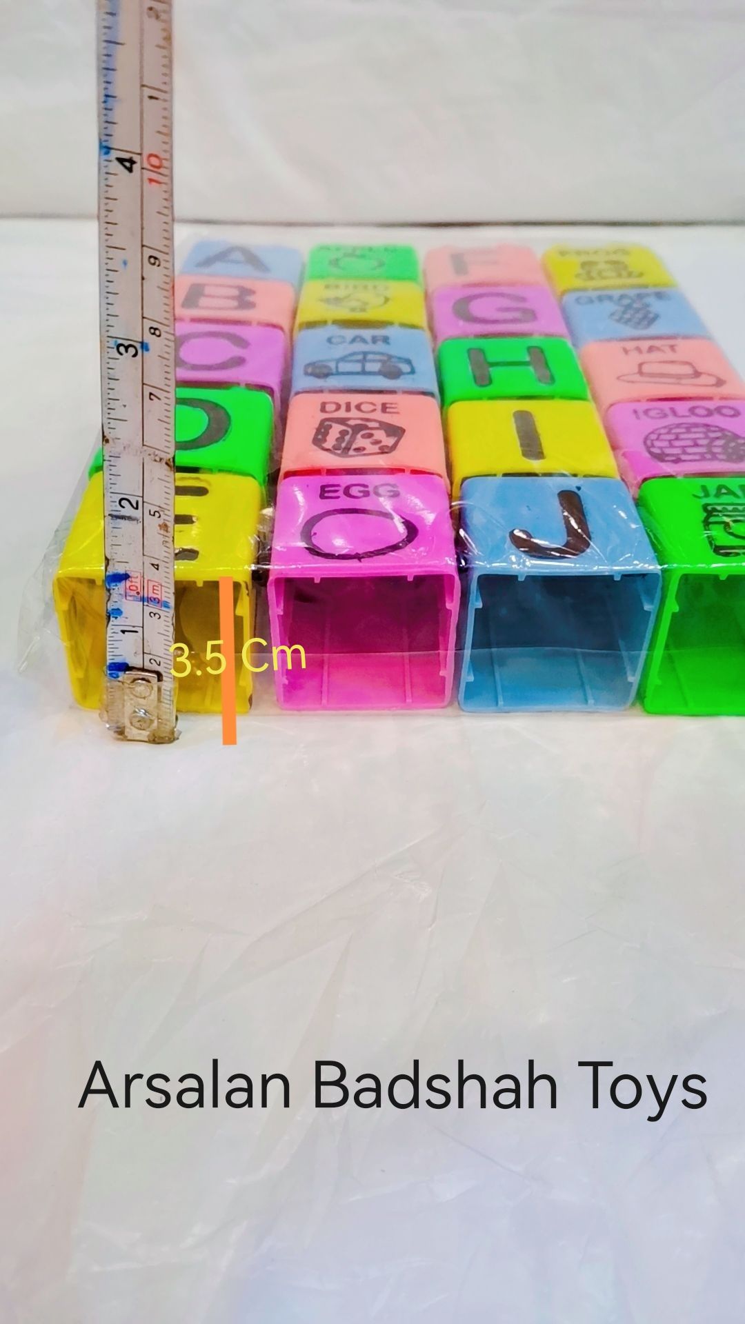 Educational Blocks Toys Set , Alphabet Letters Words -A to Z , Counting 1to 20 - Learning Spelling. (Local made Plastic) ( Small Size Block).