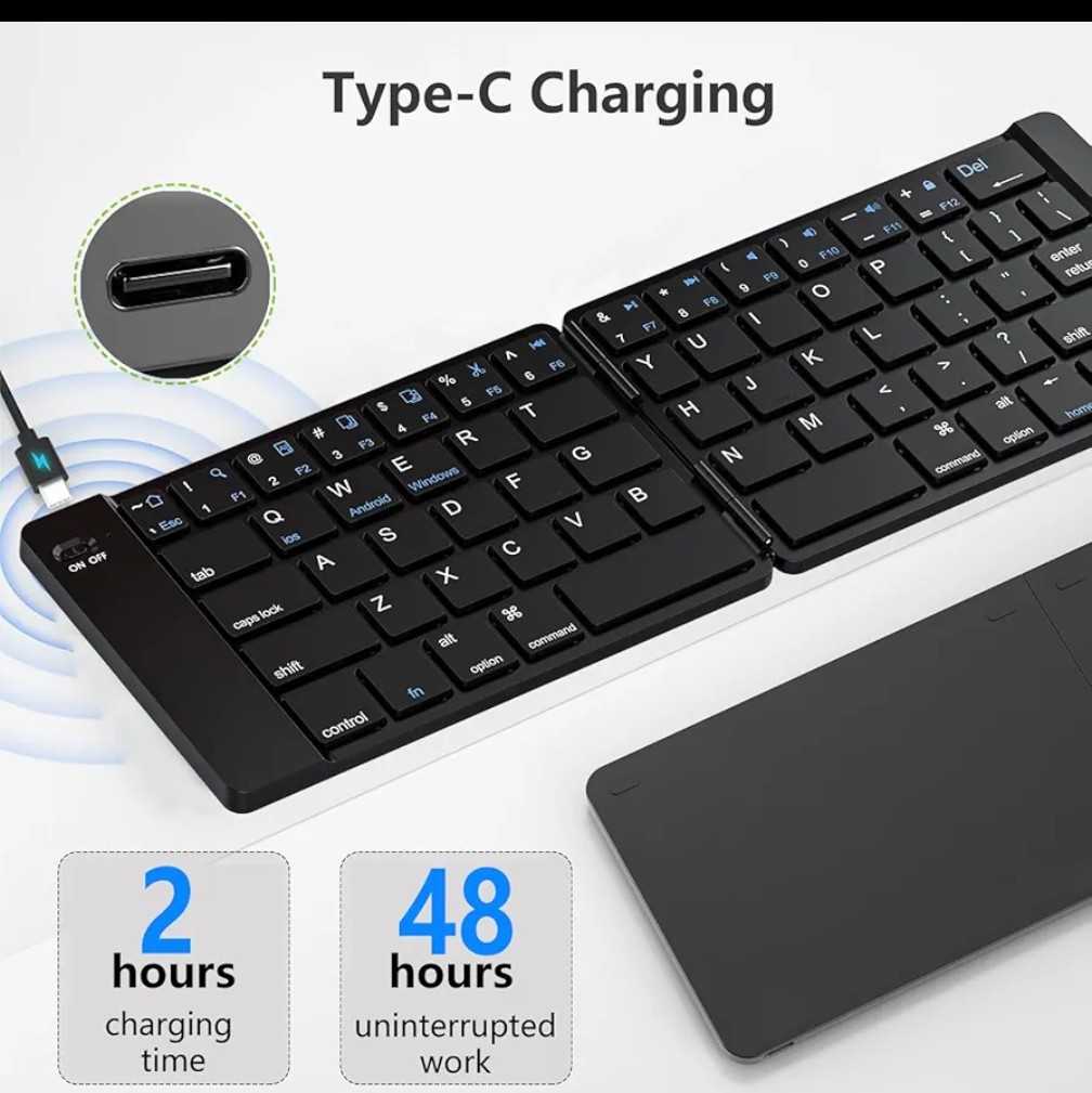 Foldable Keyboard - Portable Travel Keyboard, Rechargeable Full Size Ultra Slim Mini Folding Wireless Keyboard for iOS Android Windows Smartphone Tablet and Laptop