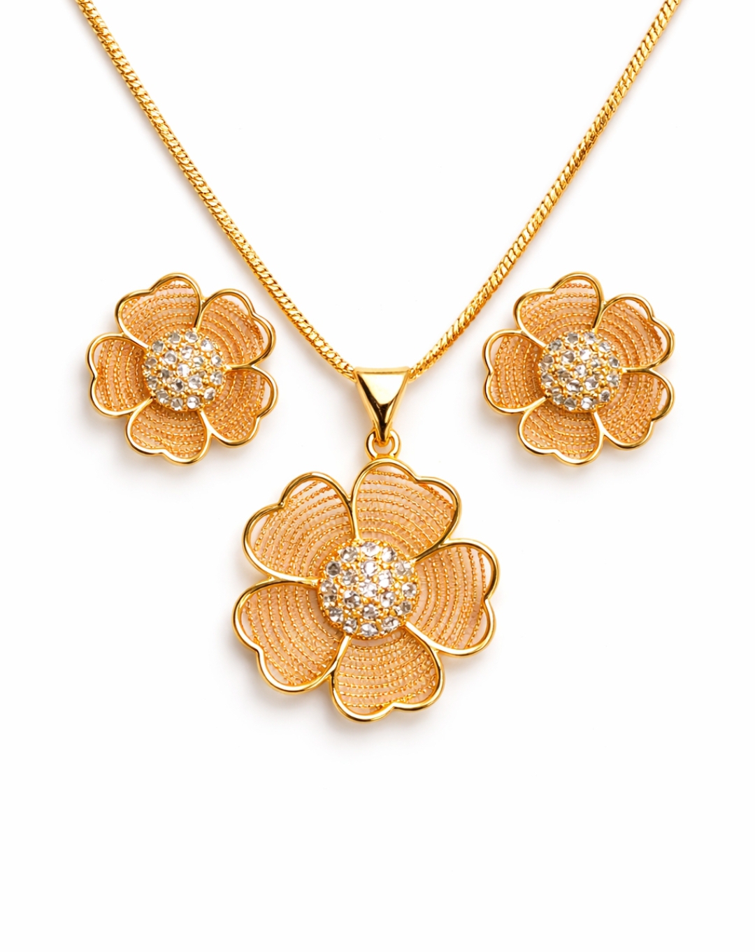 Premium Flower Jewelry Set golden color long lasting Necklace Earrings Set for Women Elegant Stylish Gifts