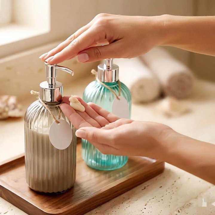 Liquid Soap Dispenser with Chrome Pump | Reusable Lotion Bottle | Bathroom & Kitchen Soap Dispenser | Label Design