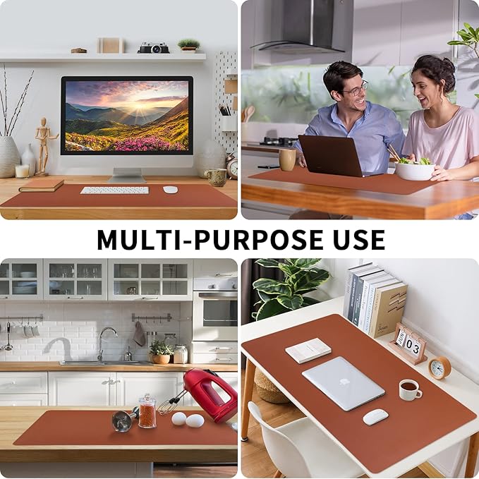 Premium PU Leather Desk Pad (24"x12") PU Leather Mouse Pad Waterproof and Stain Resistant Table Mat Non-Slip PU Leather Mat for Office and Home Durable Laptop Desk Pad Stylish PU Leather Blotter for Writing Gaming and Office Use Large Size Desk Mat