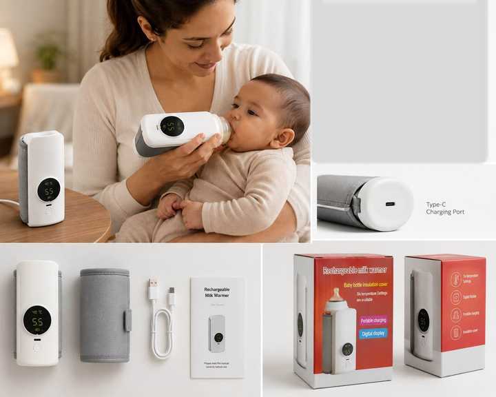 Rechargeable Baby Bottle Warmer – Portable USB Milk Warmer | Adjustable Temperature | Travel Friendly