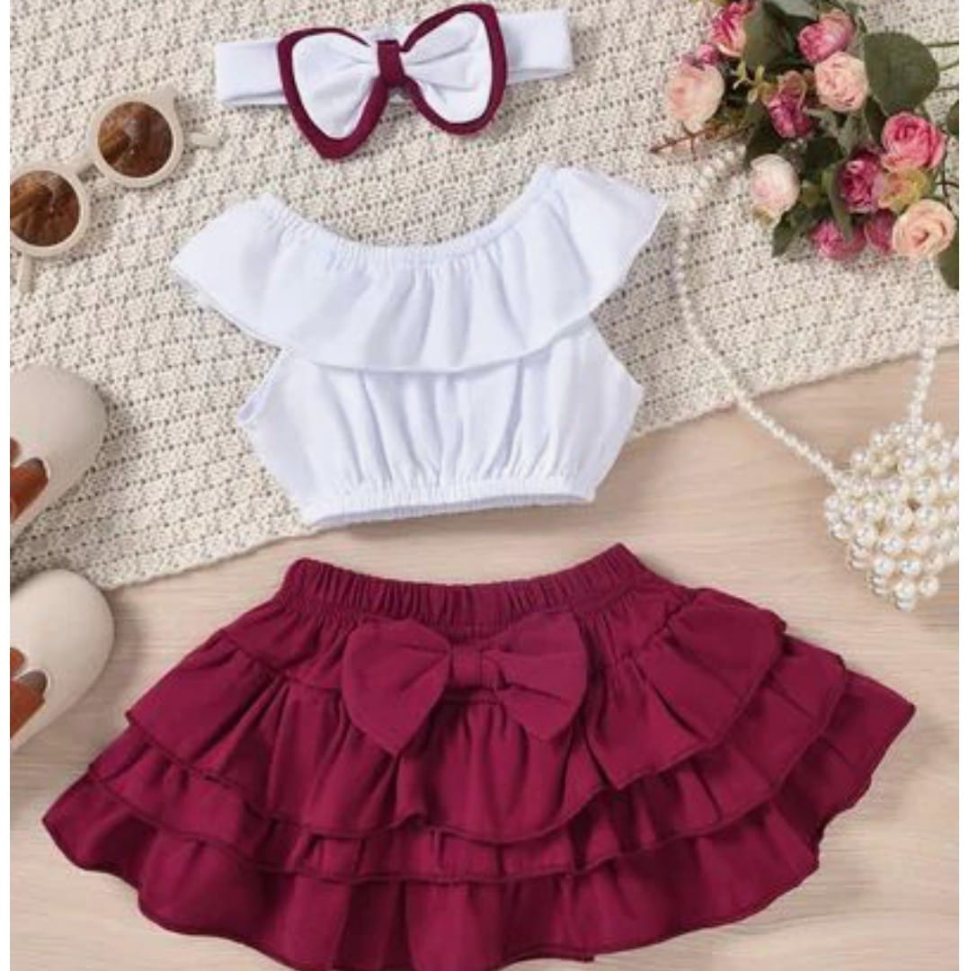 3 piece dress baby girl skirt shirt with head band summer collection
