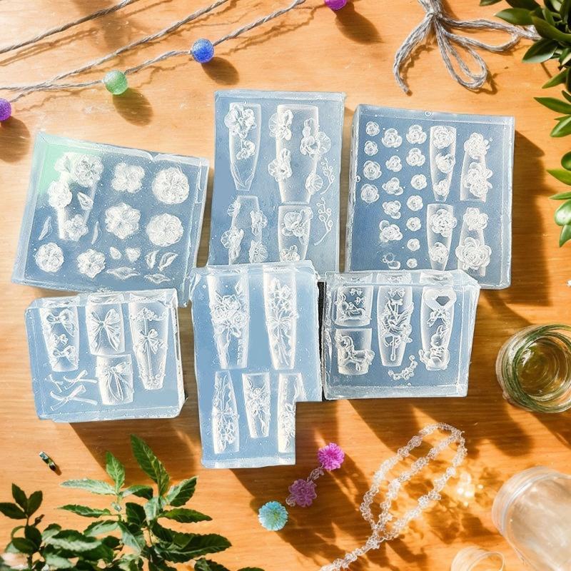 Manicure Decor Tools with 3D Floral and Bow Designs; Silicone Nail Mold and Stamping Plates for DIY Nail Art.
