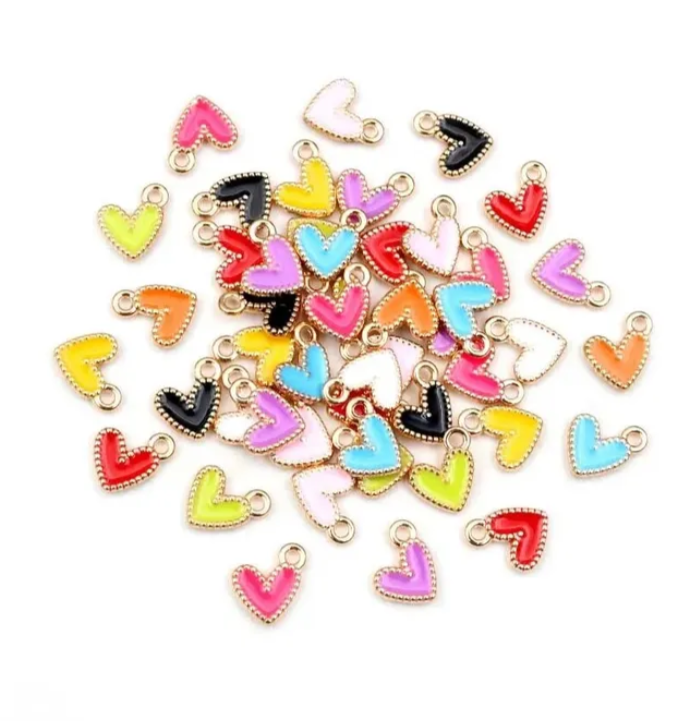 Colorful heart charms| 9*10mm small alloy heart charms| mini colorful enamel heart charms for jewelry making and DIY accessories