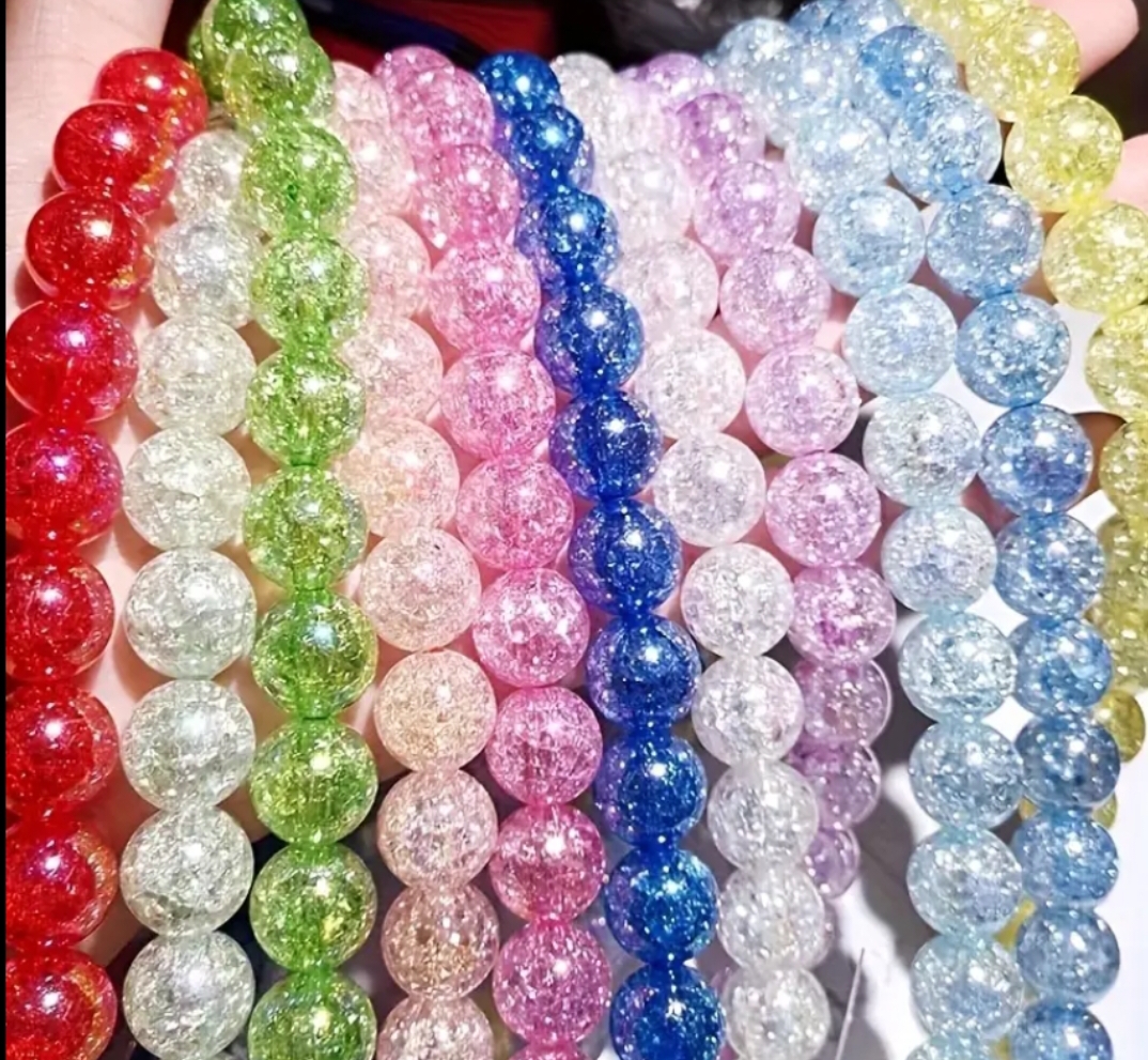 100pcs 8mm Colorful Ice Crack Snowflake Glass Beads, DIY Jewelry Bracelet Necklace Accessories Making Materials with separate box