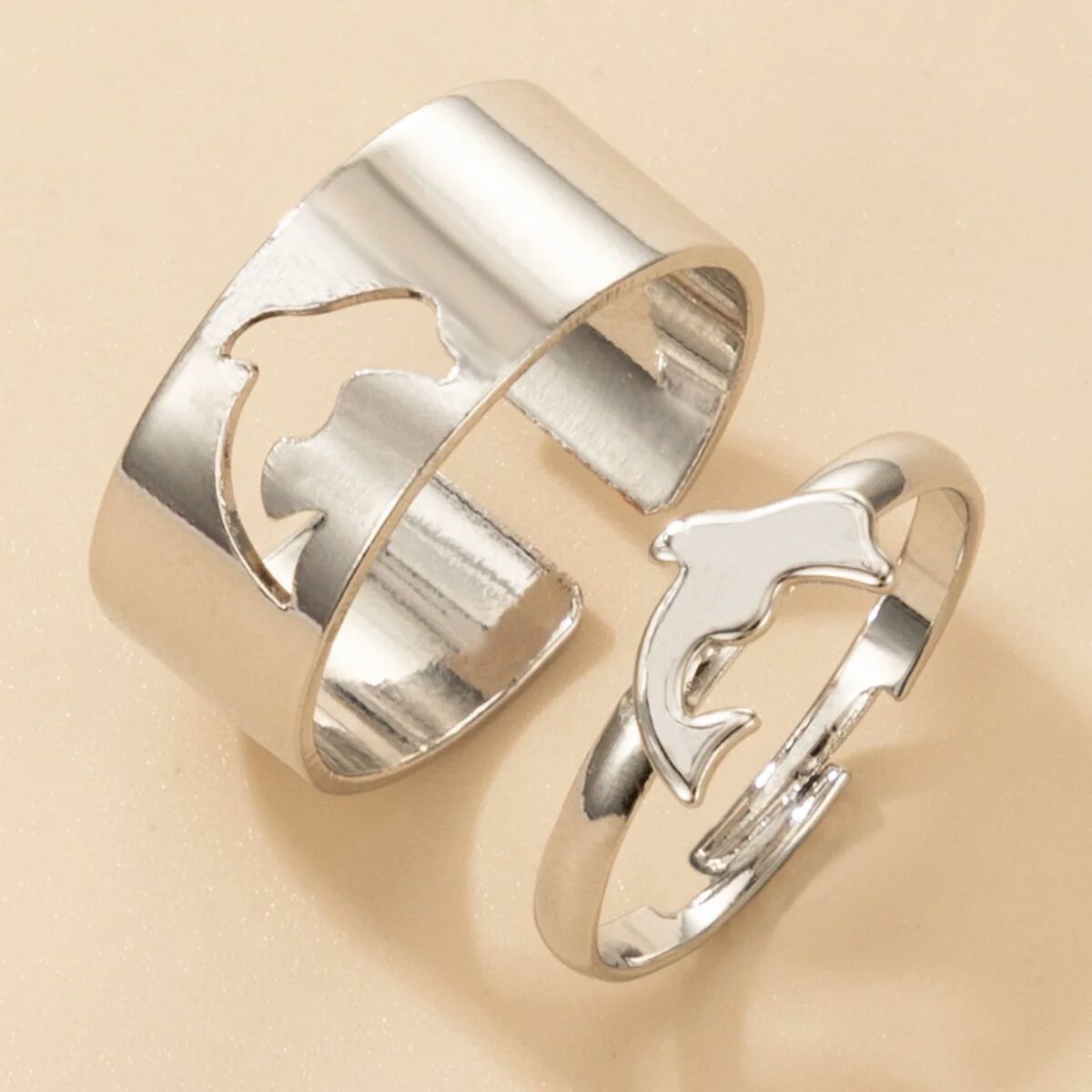 New Trendy Adjustable Dolphin Shaped Rings For Women Men Lover Couple Rings Set Friendship Engagement Wedding Opening Anel Jewelry