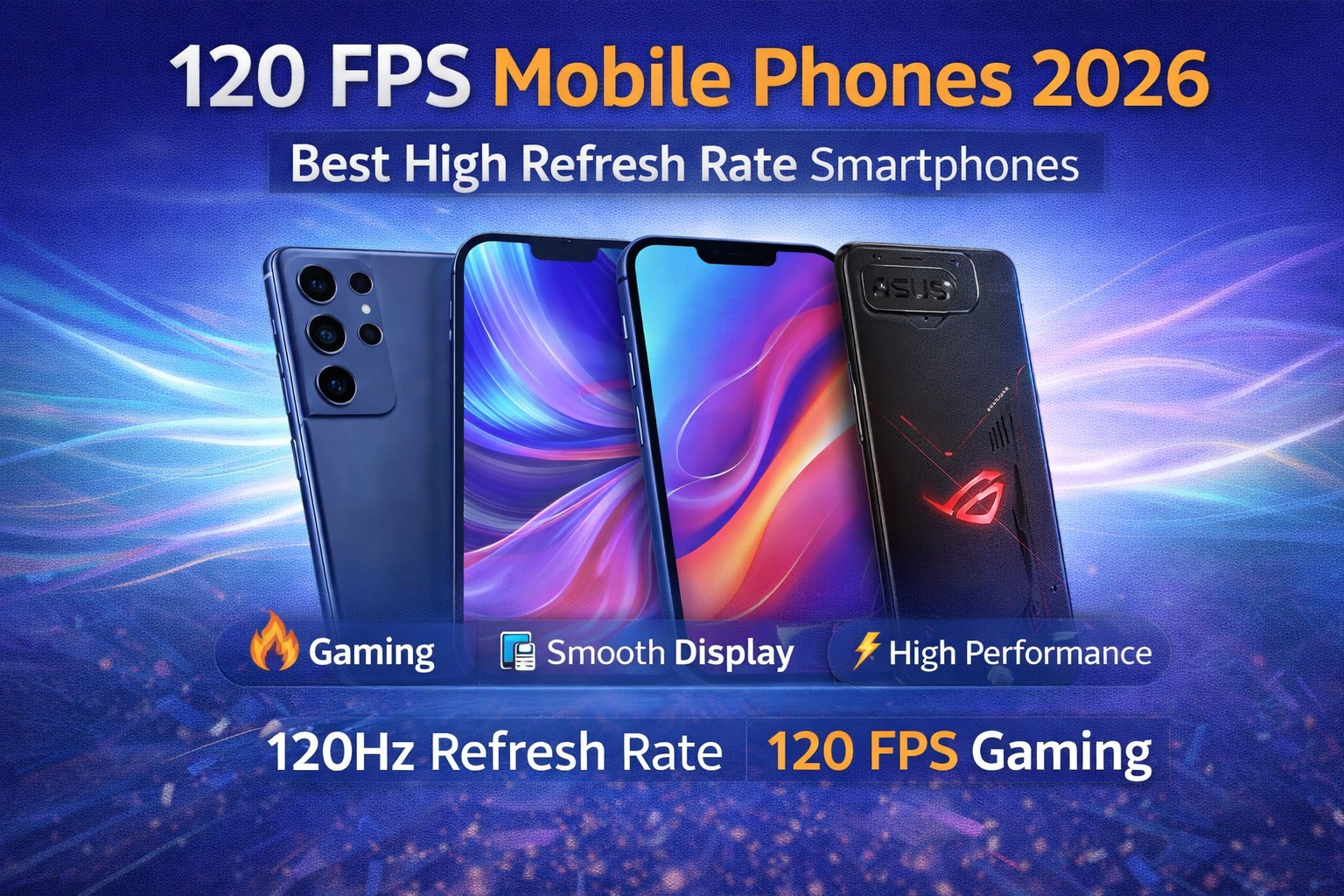 120 FPS mobile phone showing high refresh rate display for gaming smooth scrolling and fast performance smartphone