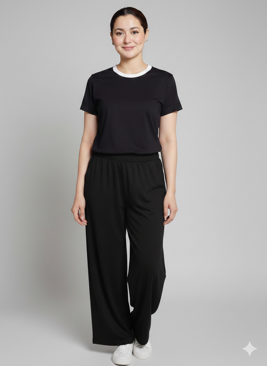 Classic Black Jersey women's Two-Piece Loungewear tracksuit Set