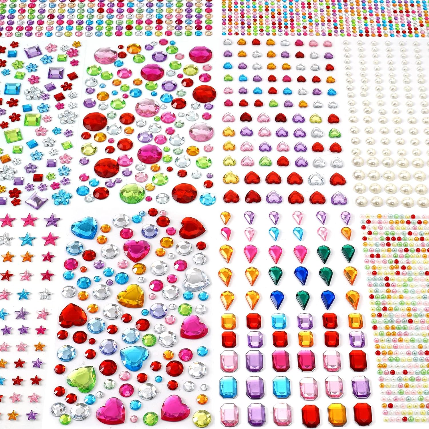 2742pcs Gem Stickers Jewels for Crafts Self-Adhesive Rhinestone Jewel Stickers, Stick on Gems Rhinestones for Crafts, Acrylic Bl