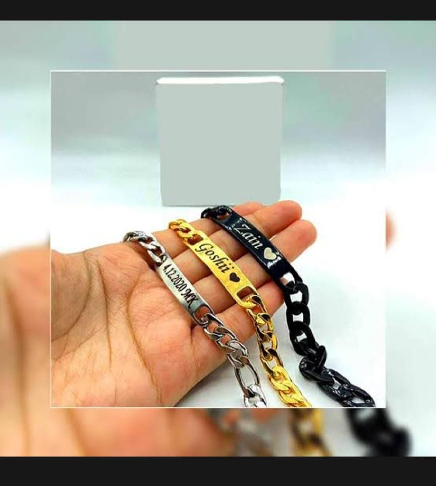 Customized Name Bracelet for Adults  Premium Quality Chain with Name Engraving Available in 3 Colors & Gift Box