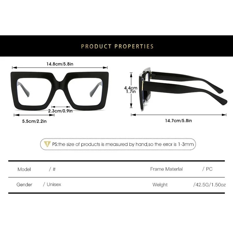Large Frame Clear Lens Classic Glasses Trendy Square Computer Eyeglass Decorative Eyeglasses Spectacles for Women Men
