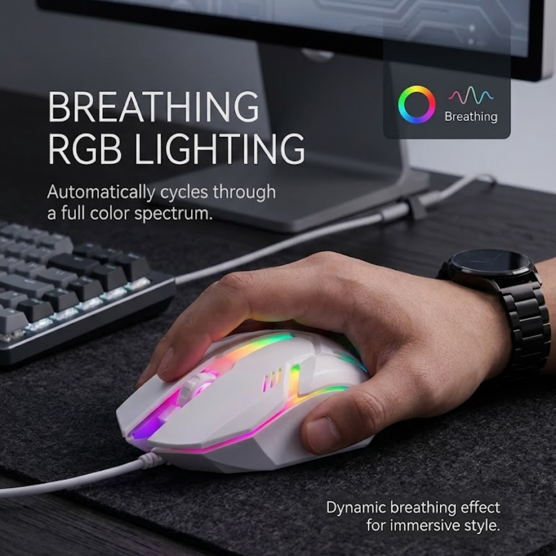 Ergonomic Wired Gaming Mouse with 7 RGB Breathing Lights, Long USB Cable for PC, Laptop, Mobile - High-Performance Mouse with Dpi Switching & Free MousePad
