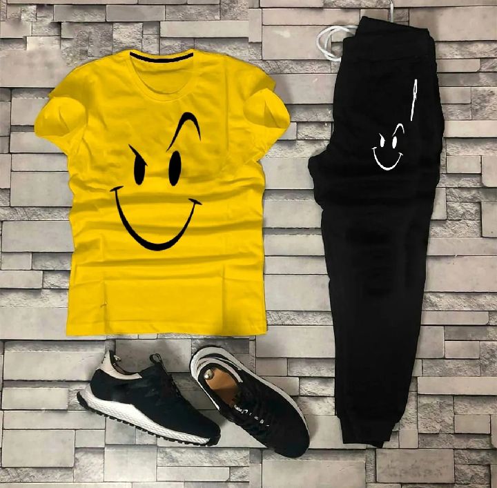 Fashionable Trendy Multicolor Happy Face Summer Track suit for Boys and Men