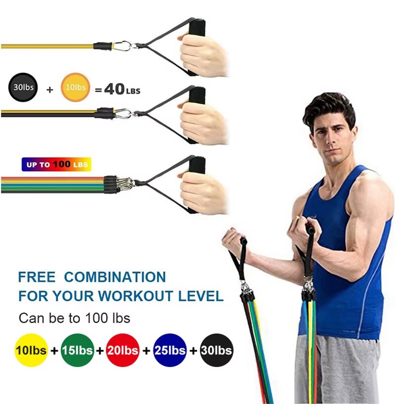 11 Pcs Power Resistance Band Set for Workout & Exercise | Resistance Bands for Men & Women | Resistance Band for Pull Up | Fitness Resistance Bands Set for Home Gym | Latex Exercise Bands for Full Body Training