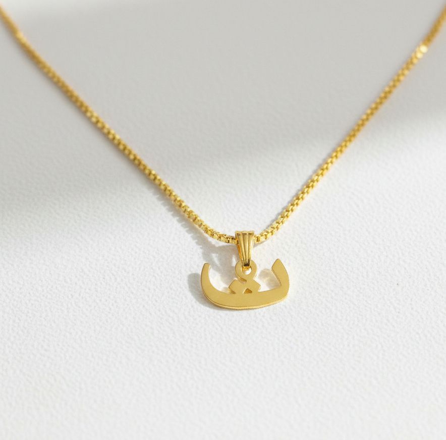 Arabic Initial Letter Name Pendant Necklace for Men & Women Trendy Jewelry with Pouch
