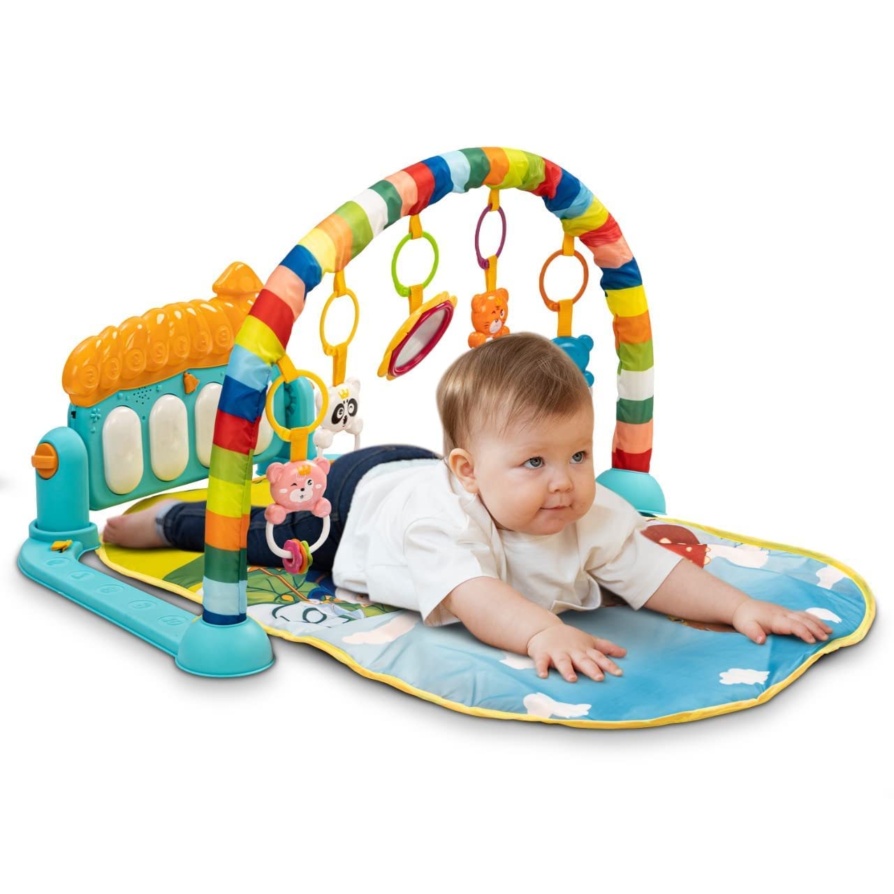 Baybee Piano Baby Play Gym Mat for Babies, Activity Playgym for Baby with Rotatable Piano & 5 Hanging Toys  Baby Bedding Set Crawling Mat  Baby Play Gym for 0 to 12 Months Boy Girl,Multicolor