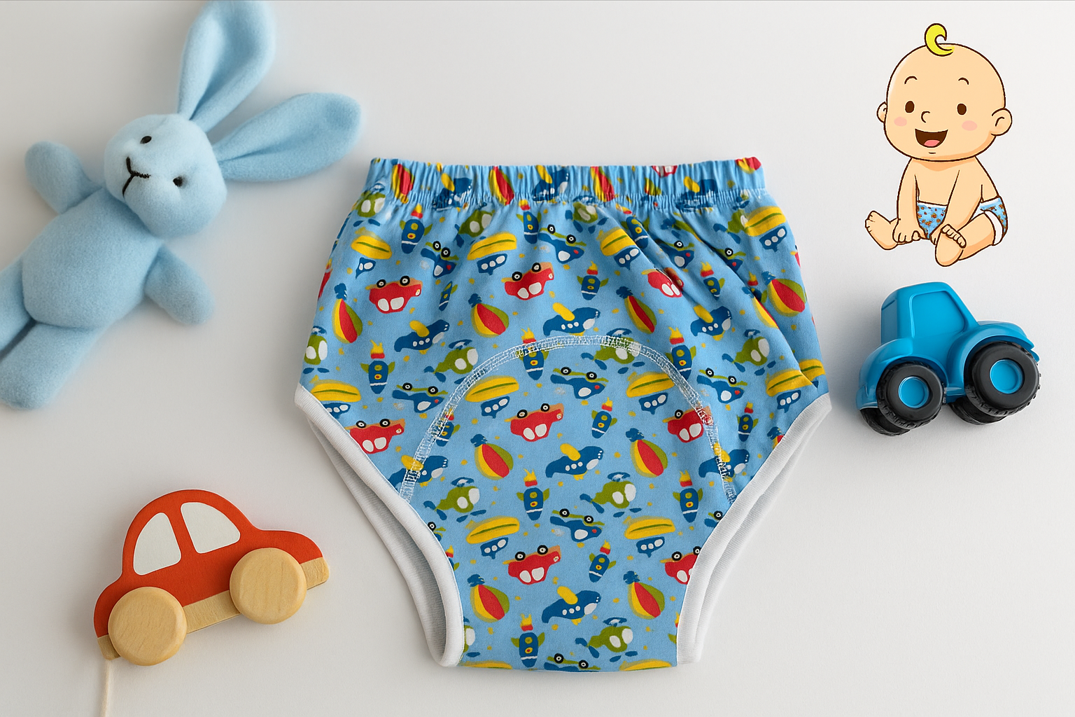 1 Pcs Baby Washable 3 Layers Baby Cloth Diaper Reusable Cotton Elastic Waist Cloth Diapers 0-18KG Nappy learning pants (Random colors)
