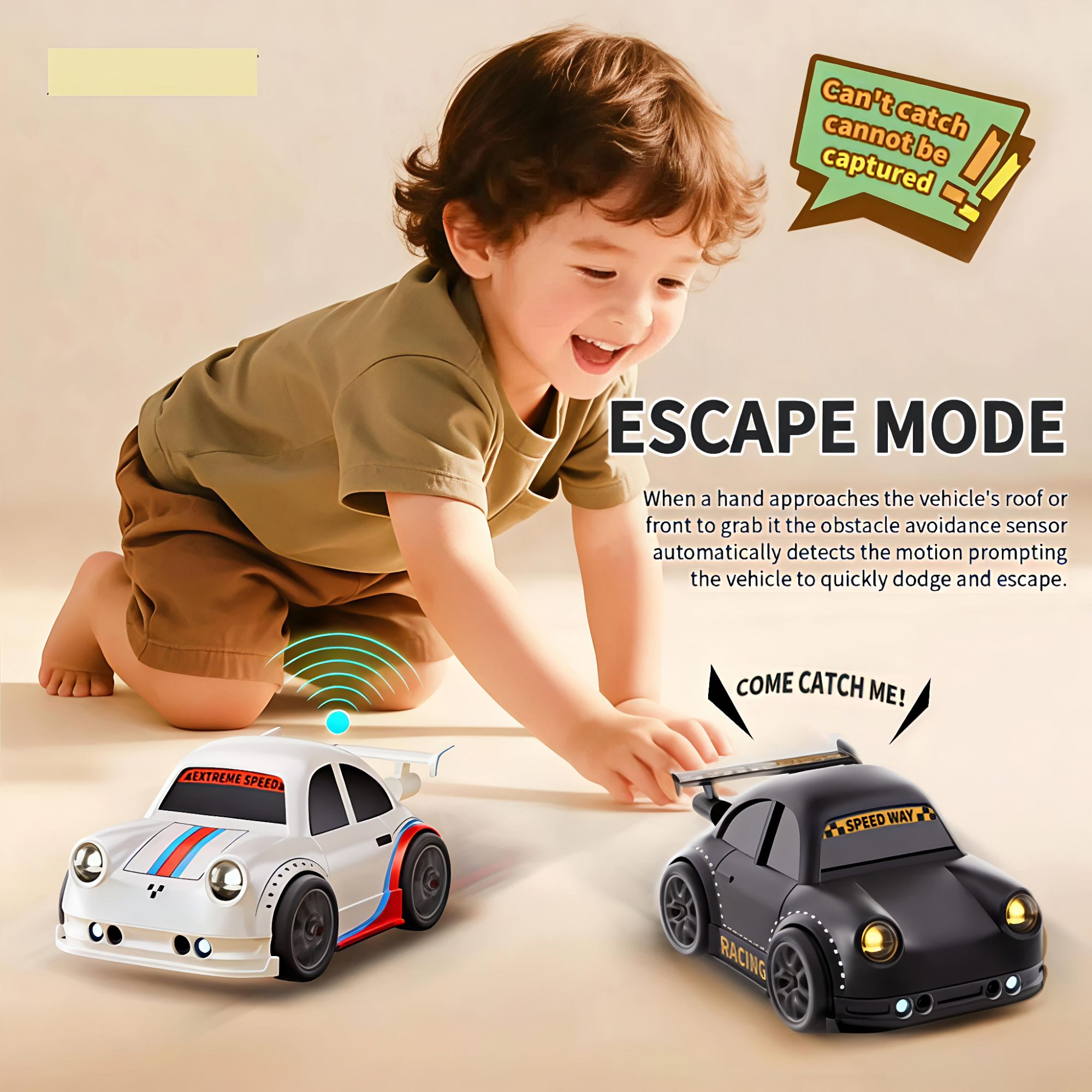 2.4GHz Remote Control Drift Car Rechargeable Mini RC Car With Gesture Control, Remote Control Follow & Escape Mode, LED Lights & Sound Effects, Kids Racing Toy Smart Induction Control Car