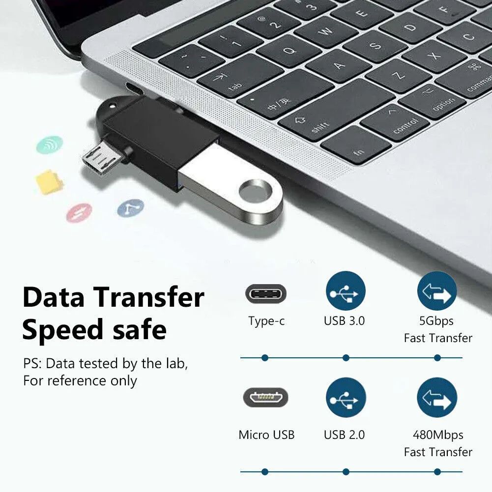 OTG 2 In 1 Type-C Micro USB 3.0 OTG Adapter Connector Converter for  Android Phones Tablet U Disk Card Reader USB with Key Chain