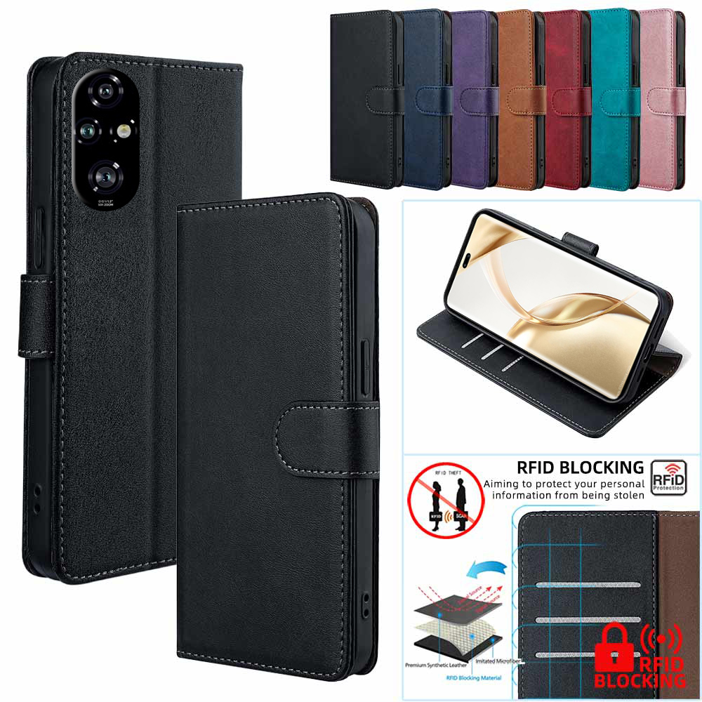 RFID Magnetic Buckle Wallet Case for Honor 600 Lite Honor 400 Pro 200 300 Pro 90 70 Lite 400 Smart 300 Ultra Card Slots Holster