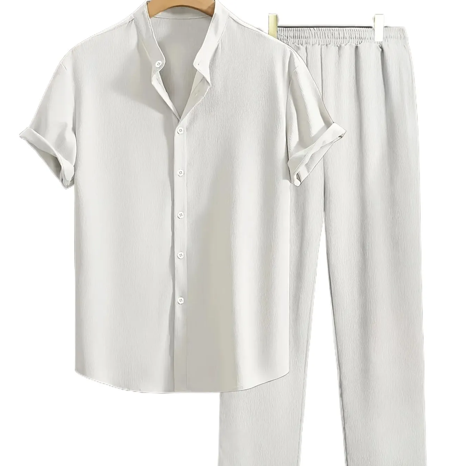 Rang Bahar|Men's Wide Leg Baggy Trouser & Drop Shoulder Collar Shirt Co-Ord Set Lightweight Summer Oversized Korean Style Outfit | Casual Fashion Two Piece Set for Men