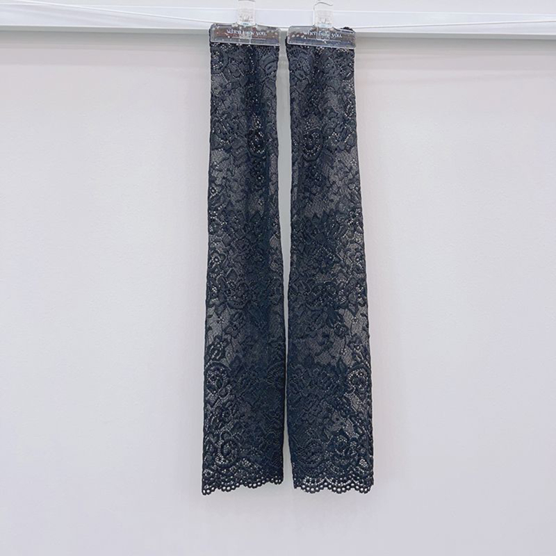 Women Summer Ice Silk Lace Arm Sleeve Elastic Sleeve Driving Gloves Black White Long Fingerless Mittens Sunscreen Gloves
