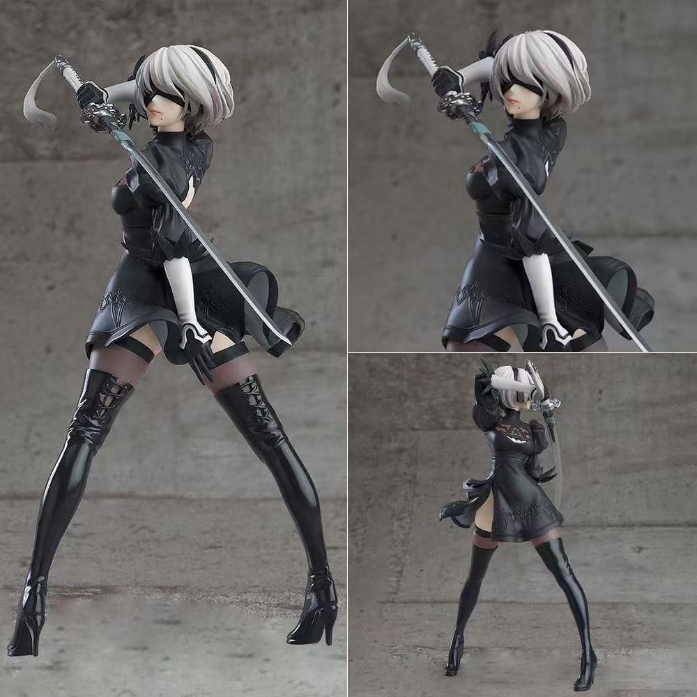 Hot 18CM Yorha 2B Black and White Series Anime Figure PVC Collectible Action Figures Model Doll Statuette 