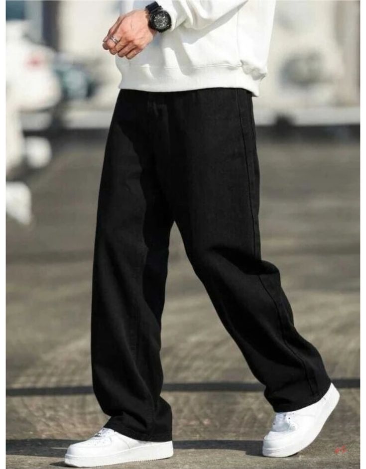 Men's Black Baggy Jeans - Loose Fit Wide Leg Denim Pants For Men