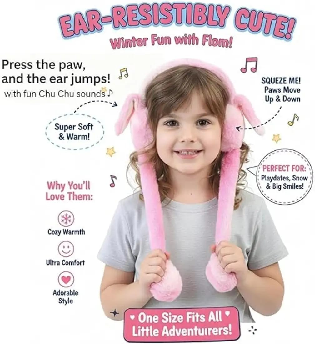 Winter Earmuffs for Kids – Soft Plush Bunny Ear Warmers with Moving Ears & Chu Chu Sound | Faux Fur Warm Ear Muffs for Girls, Boys, Women & Cold Weather Protection ( High Quality)
