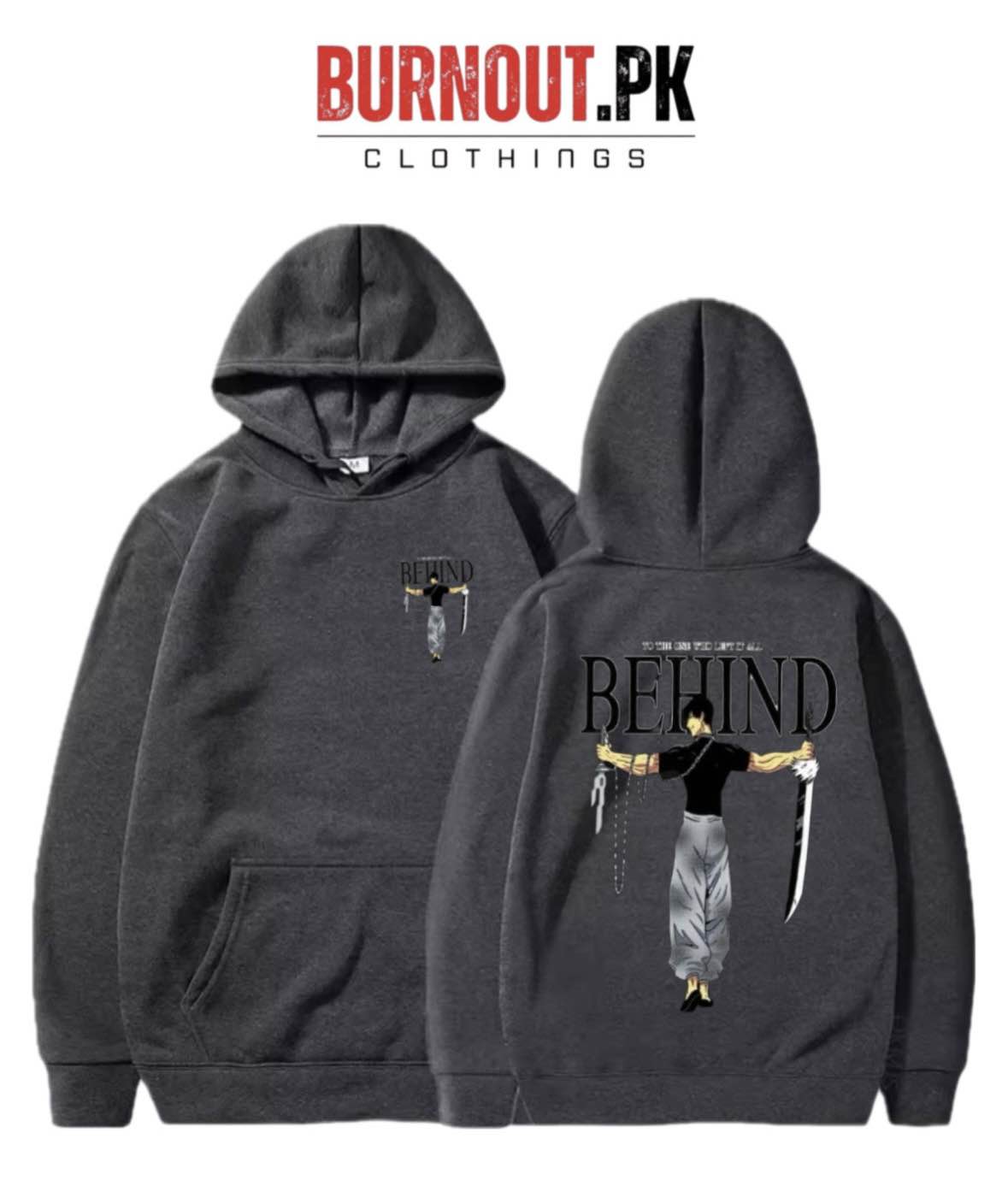 BURNOUT.PK NEW TRENDY WINTER COLLECTION PREMIUM QUALITY FRONT BACK BEHIND PRINTED HOODIES FOR MENS + WOMENS AND BOYS