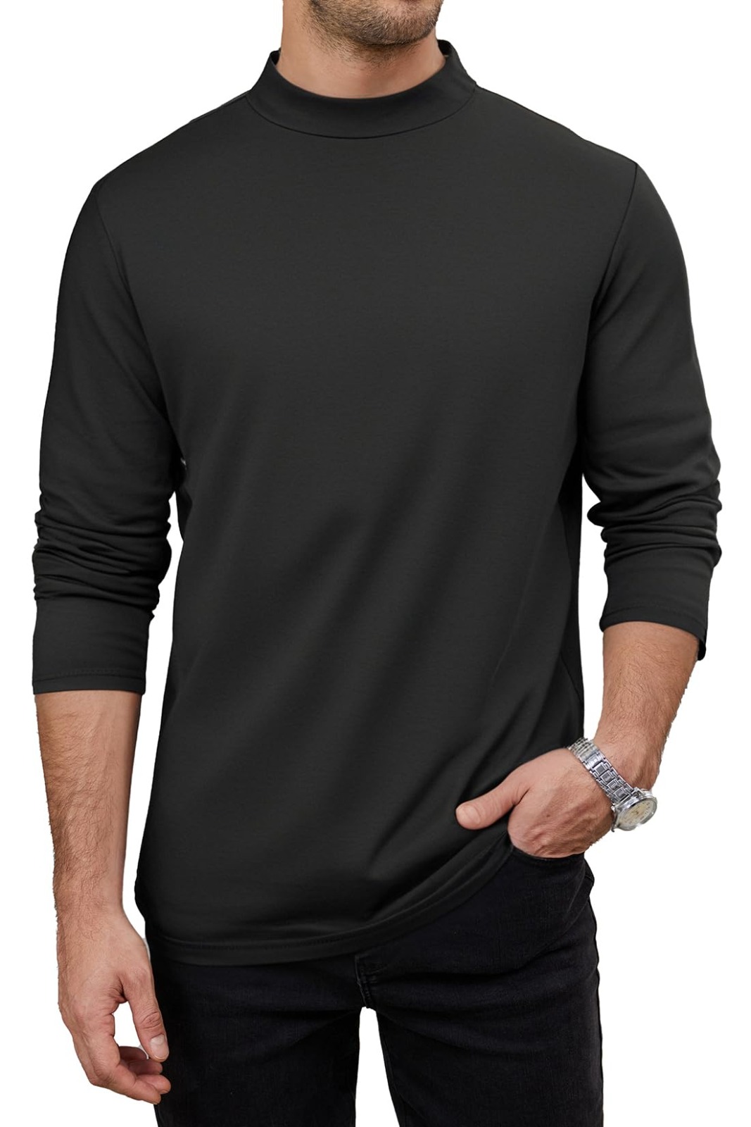 REXO Luxury Men's Highneck Shirt | Soft Cotton Mock Neck Long Sleeve T-Shirt | Winter Inner Wear Pullover | REXO