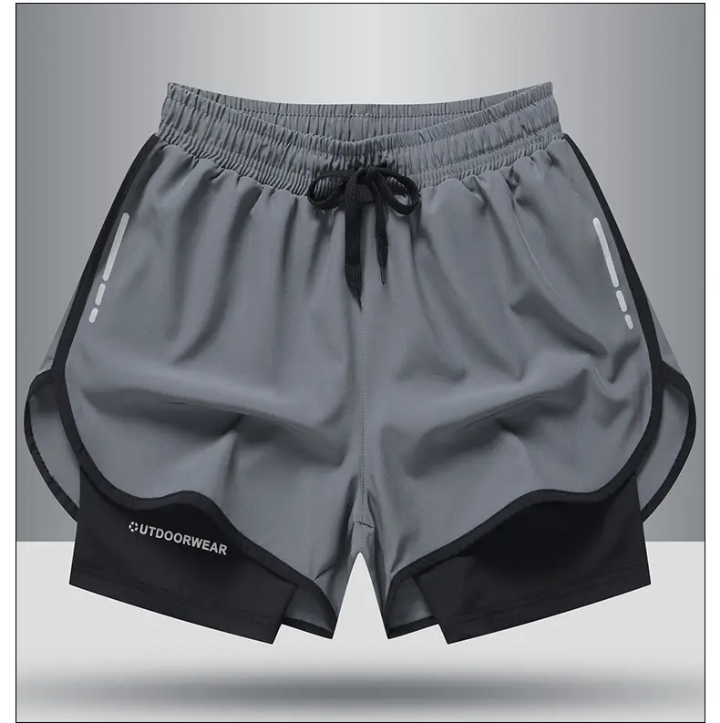 Men's Gym Fitness Double Layer Short/ pocket shorts for jogging/ Breathable double nikr