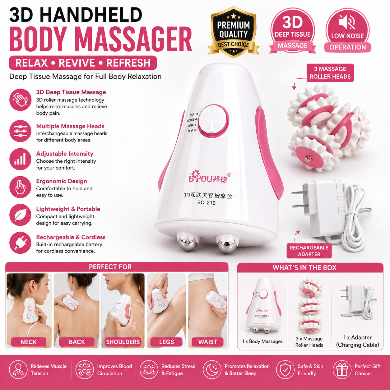 3D Roller Vibration Electric Massager | Facial Firming & Full Body Massage Beauty Device | Portable Face, Neck & Body Roller Massager
