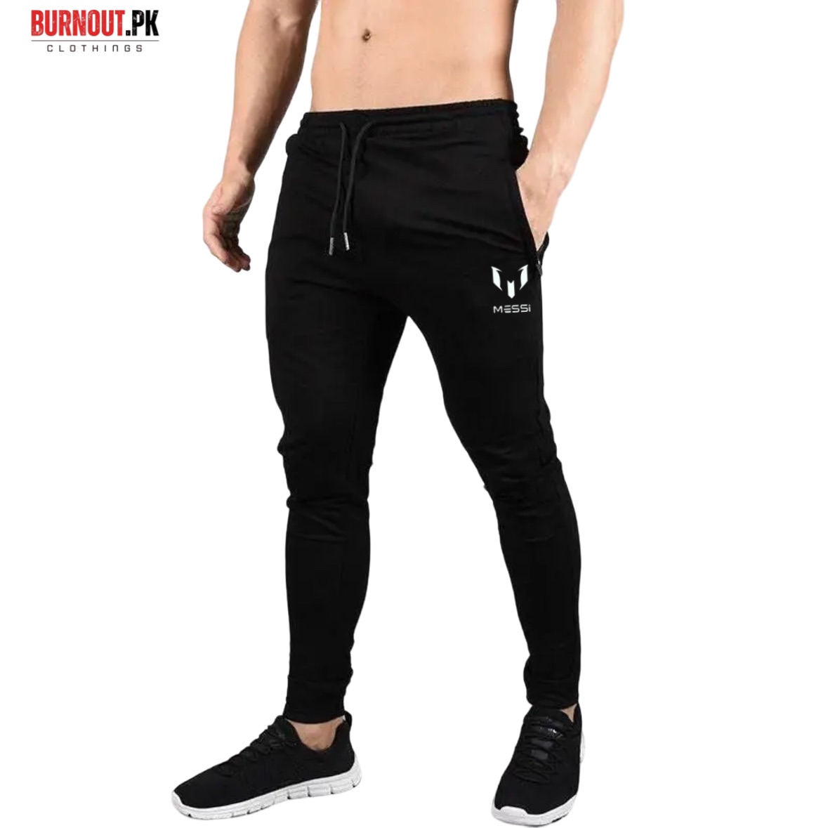 BURNOUT.PK NEW TRENDY SUMMER COLLECTION MESSI PRINTED BLACK TROUSER FOR MENS