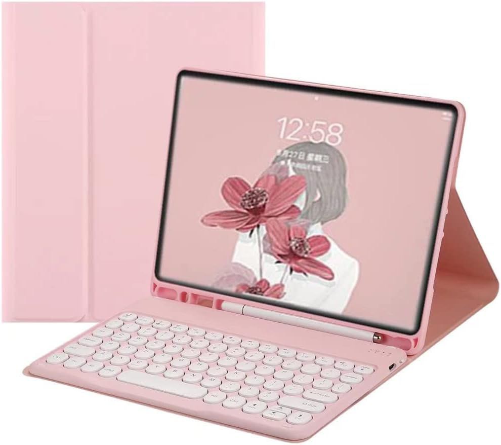 Cute Round Keys Keyboard Case with Pencil Holder for 10.2" 9th Gen/8th Gen/7th Gen, Pro 10.5" / Air 3rd (Pink )