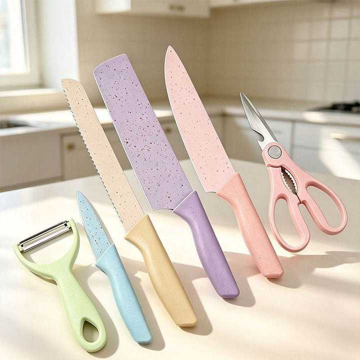 6-Piece Professional Sharp Kitchen Knife Set with Ceramic Peeler & Scissors – Stainless Steel Non-Stick Chef Cutlery Set in Gift Box Packing