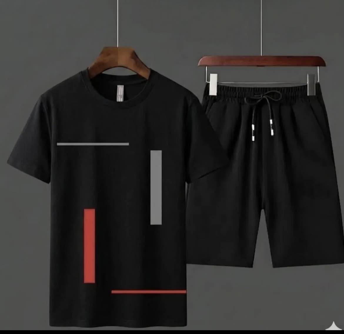 Men’s Summer Tracksuit Set – Black Printed T-Shirt & Shorts 2 Piece Outfit for Boys
