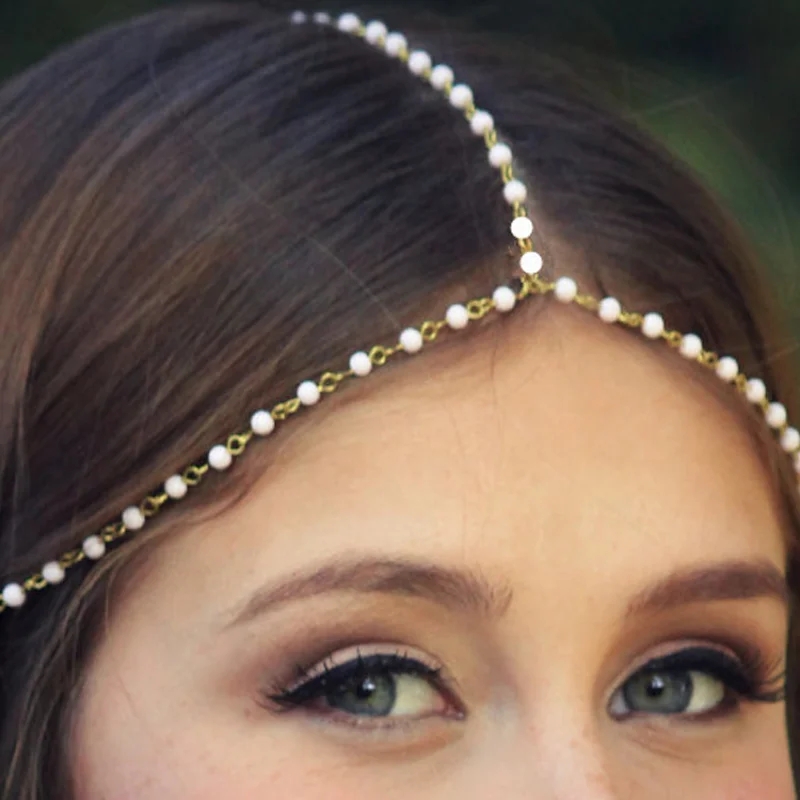Matha Patti Pearl Chain For Head Bridal Jewelry Hair Accessory Headpiece For Women Girls Golden Silver Pearl Matha Patti Traditional Head Chain Wedding Jewelry Party Wear Head Jewellery Style Hair Chain