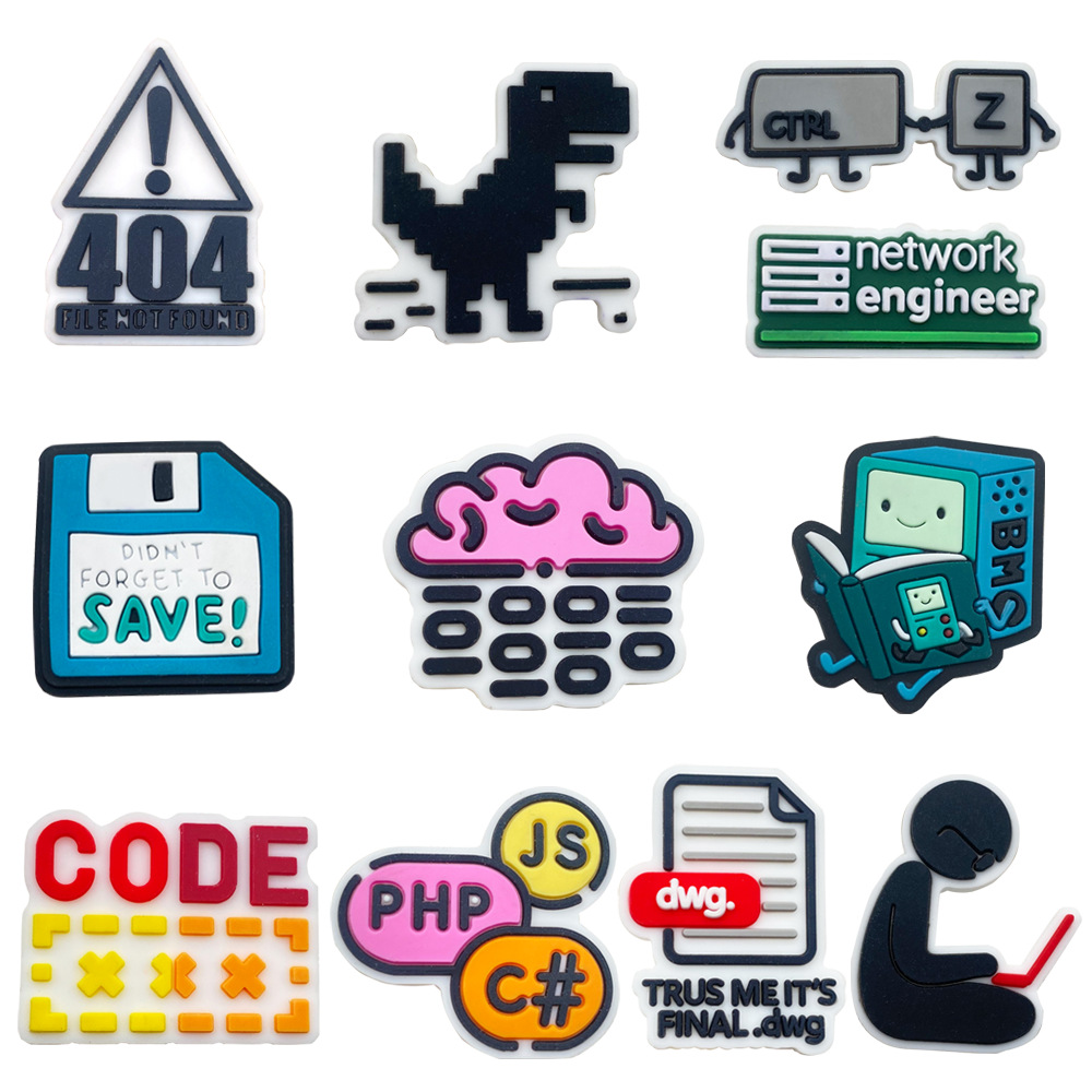 Tech Computer Programmer Shoe Charms PVC Removable Garden Shoe Ornaments Coding Pattern Shoe Decor for IT Developer