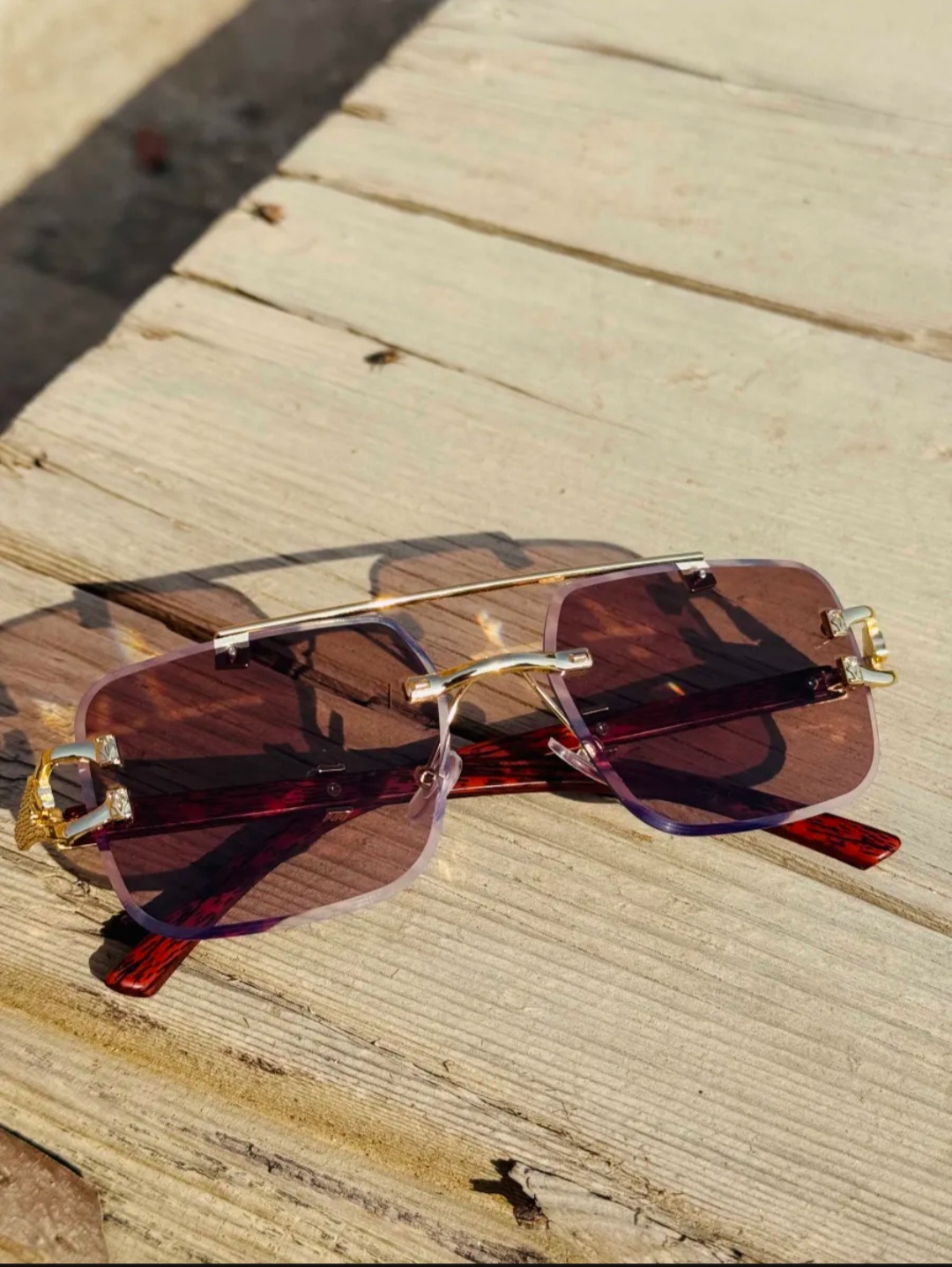 Photochromic Sunglasses Rimless UV400 | Color Changing Transition Glasses | Luxury Frameless Brown Driving Sunglasses for Men Women Unisex Pakistan (Cheetah Style)