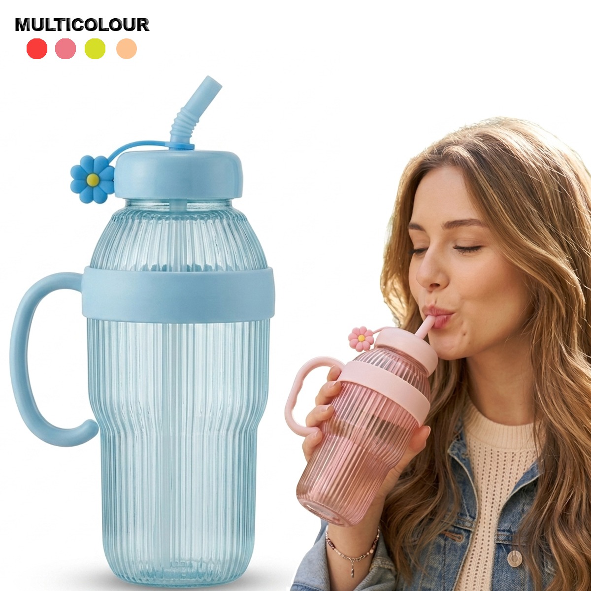 Mug Style Water Bottle With Straw 950ml Leakproof BPA Free Flask for Gym Outdoor Travel Camping Hiking Sports Office School Fitness Hydration Lightweight Durable Eco Friendly Stylish Portable Reusable Unisex Multi-Color