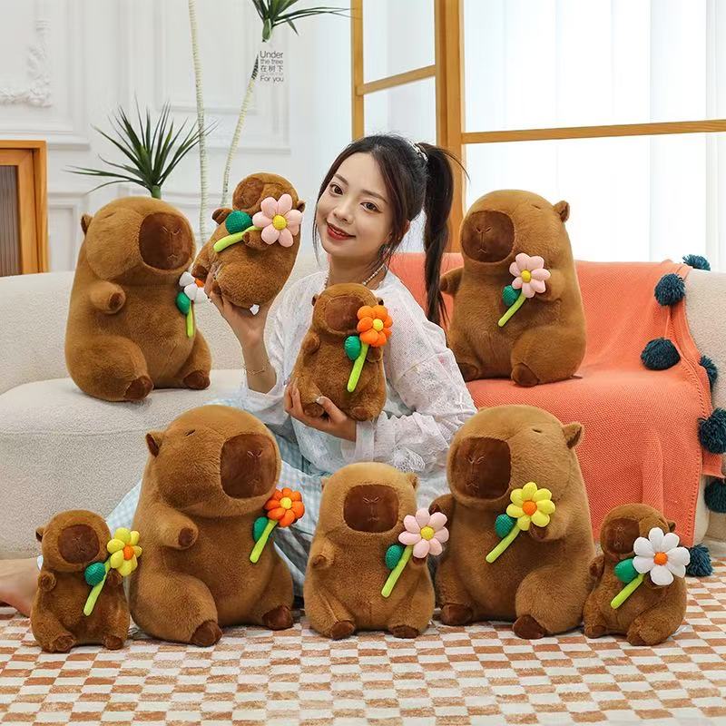 Creative Fluffy Flower Capybara Plush Toy Brown Animal Capybara Plush Doll Cute Soft Capybara Stuffed Doll Friends 
