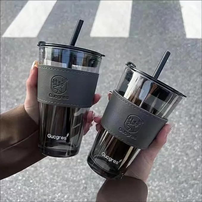 450ml Bamboo Glass Straw Cup