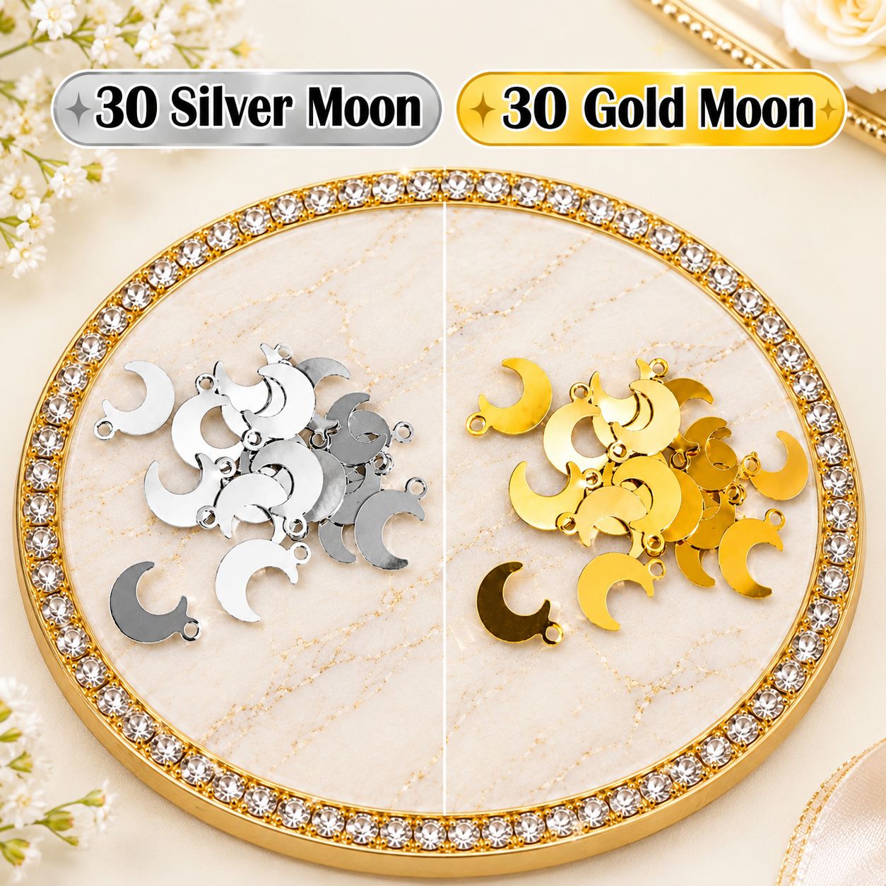 20 /50 /100 Pcs Stainless Steel Star And Moon Charms For Jewellery Making Supplies - DIY Accessories Bracelets Necklace Earrings