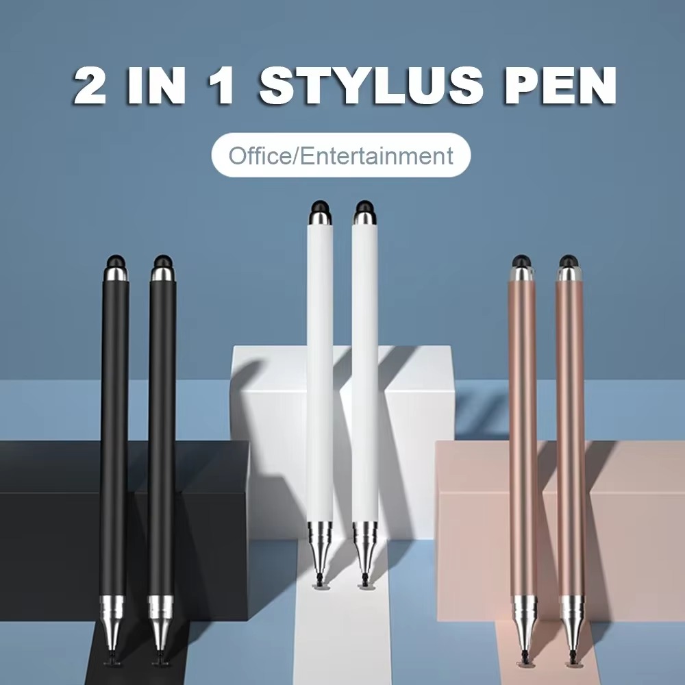 2 In 1 Universal Stylus Pen Dual Tip Capacitive Touch Screen Stylus Touch Pen Silicone Disc Stylus Pen for Android Tablet Mobile Laptop Drawing Writing Gaming Note Taking No Charging Required Compatible with All Devices