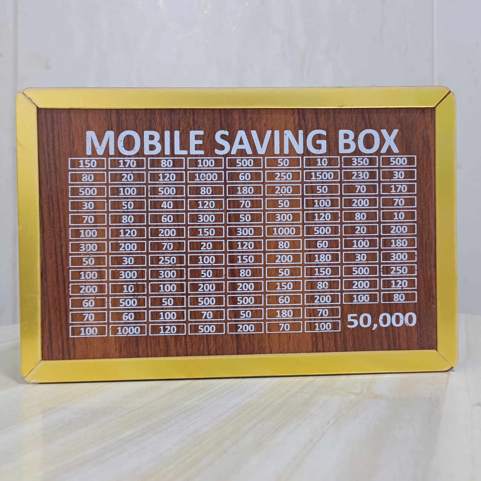 50,000 PKR Target Wooden Money Box with Daily Savings Tracker